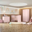 Ver imagem 1 de Jogo Quarto Infantil Doce Sonho Berço Cômoda Sapateira e Guarda Roupa Qmovi