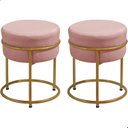 Ver imagem 1 de Kit 2 Puff Redondo Argola Levi Veludo Rosa Base em Aço Dourado