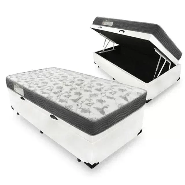 Cama Box Baú Conjugada Espuma Dupla Solteiro King Corino (110kg - 0.96x2.03x56) Branco