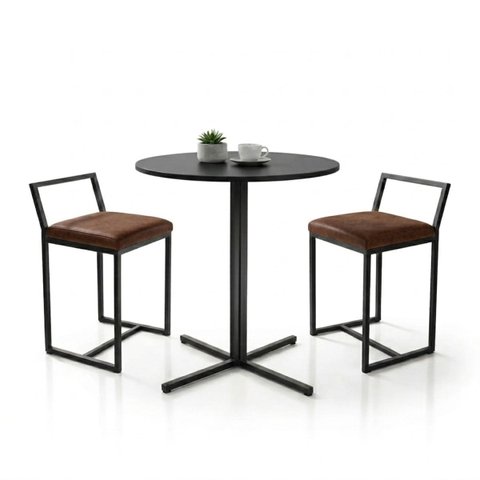 Conjunto Bistrô Baixa Industrial Redonda 2 Banqueta Confort