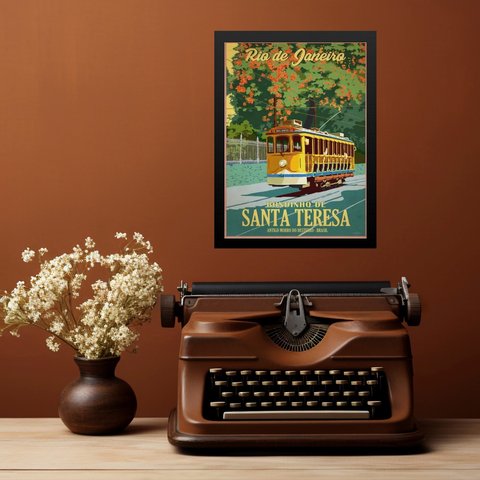 Quadro Rio de Janeiro - Bondinho Santa Tereza 33x24cm - com Vidro:moldura Preta