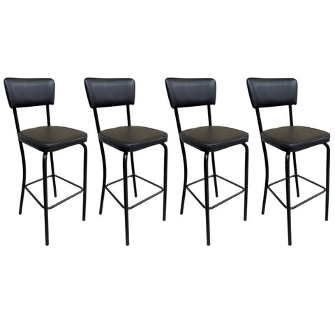 Banqueta Olivia Altura 65cm para Bar e Cozinha Preta com Assento Confortável Encosto Estofado Kit 4 