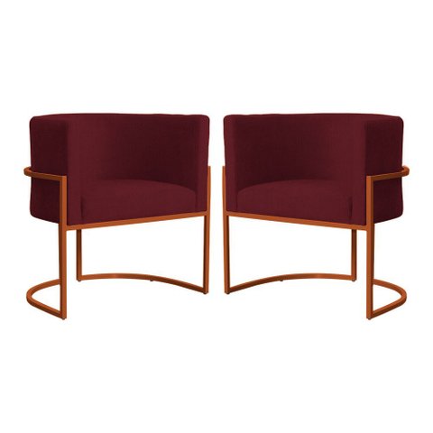 Kit 02 Poltrona Luana Luxo Suede Bordo Base Bronze - Fm