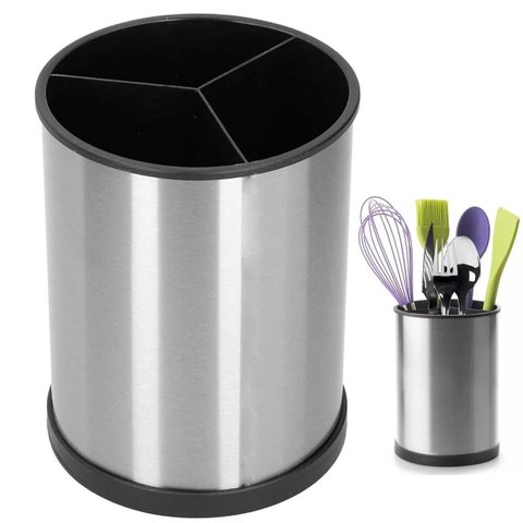 Porta Talheres Utensilios Base Giratoria Inox Escorredor Suporte de Mesa Bancada Pia Cozinha Organiz