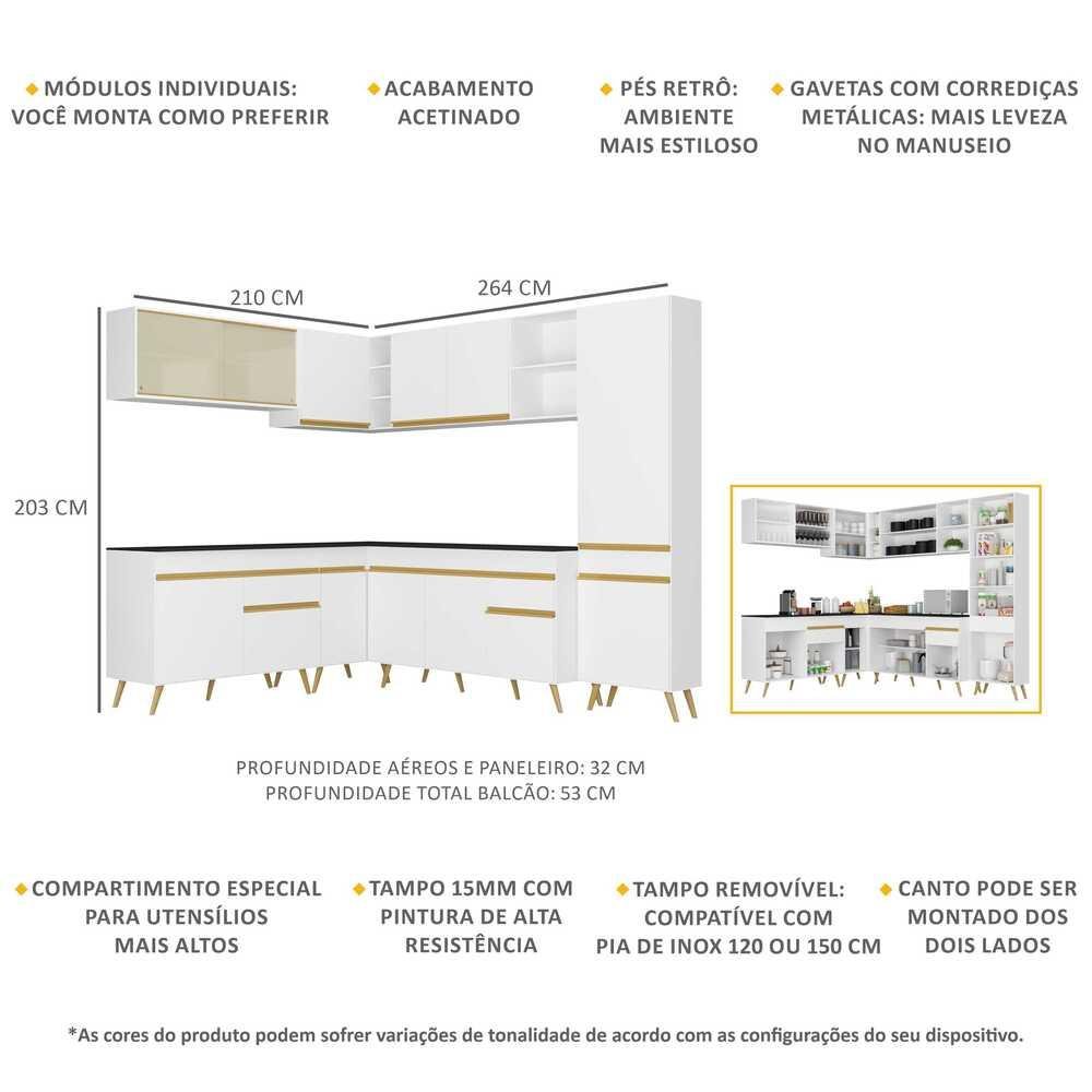 Cozinha Completa de Canto Veneza GW Multimóveis MP2065 com Armário e Balcão Branca - 4