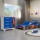 Ver imagem 1 de Jogo de Quarto Infantil em Mdf P/ Meninos Cama Cômoda Carro:azul