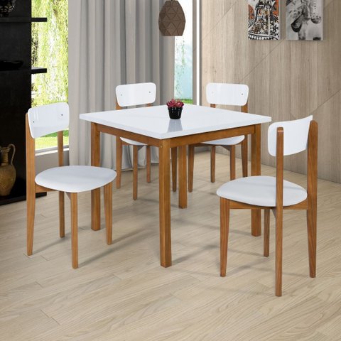 Mesa Cadeiras 90cm Estofado Mdf Pinus P/ Ambientes Pequenos:branco