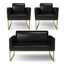 Ver imagem 1 de Sofá Namoradeira com 2 Poltronas Base Industrial Dourado Marisa Corano Preto D03 - D'Rossi