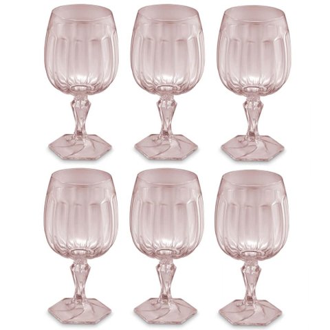 Conjunto 6 Taças de Plástico 350ml para Água Suco Drinks Uz Rosa Translúcido