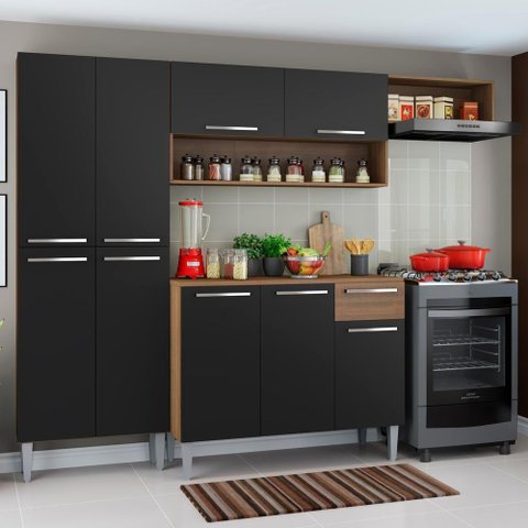 Cozinha Completa Emilly com Armário e Balcão Preto Madesa