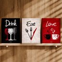 Ver imagem 3 de Kit 3 Quadro Decorativo Cozinha Copa Gourmet Frases Jantar 28x20cm
