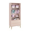 Ver imagem 2 de Dormitório Infantil Theo 2 Portas, Cômoda 6 Gavetas, Berço, Mesa de Canto Rosa Fosco com Pés Madeira