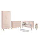 Ver imagem 1 de Dormitório Infantil Theo 2 Portas, Cômoda 6 Gavetas, Berço, Mesa de Canto Rosa Fosco com Pés Madeira