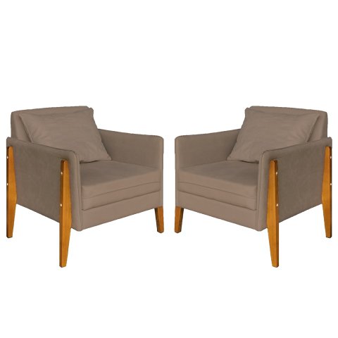 Kit 2 Poltronas Decorativa Sophia Suede Capuccino Pés Madeira Mz Decor