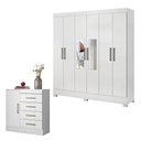 Ver imagem 1 de Cômoda Montevidéu e Guarda Roupa Casal Prático Branco com Espelho - Demóbile