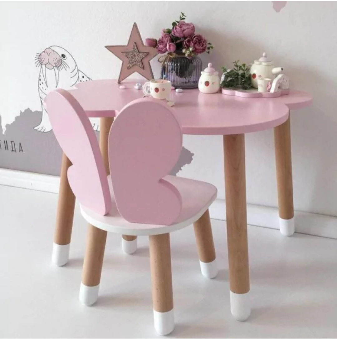 Conjunto de Mesa com Uma Cadeira Infantil Borboleta Léia Mdf