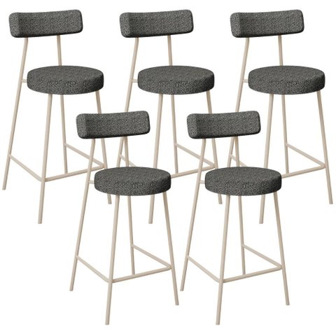 Kit 05 Banquetas Baixa Cozinha Sala Jantar Bancada Milão Arena L02 Linho Mescla Chumbo - lyam decor