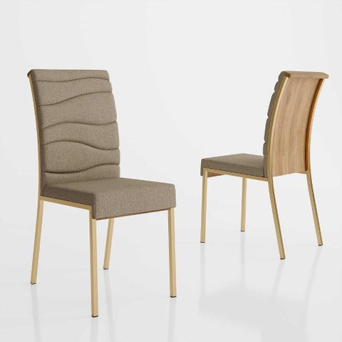 Cadeiras Jantar Estofadas 2 Unidades 43cm X 97cm Pés em Aço Cor:bamboo com Dourado
