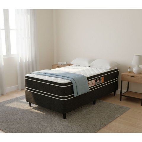 Cama Box Solteiro Castor Black e White Air Double Face D33 88x188x54 + Box Castor