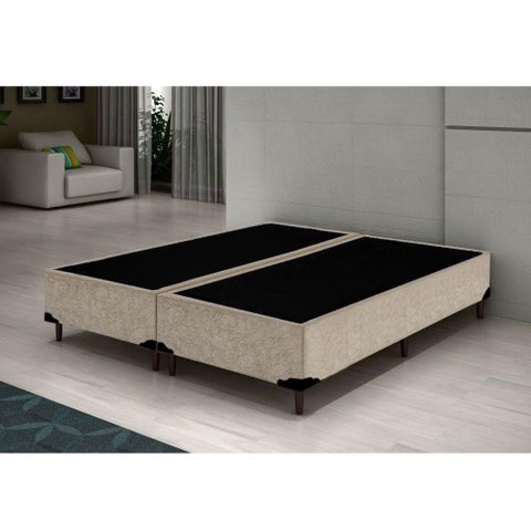 Cama Box Queen Bipartido King Design Suede Bege 158x198x40