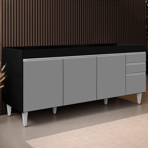 Balcão Gabinete para Pia 180cm sem Tampo Dallas Preto/cinza - Lumil