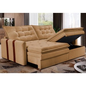 Sofá Baú sem Caixa Retrátil 2,00m Softgel Petit Boucle Caramelo Cama Inbox