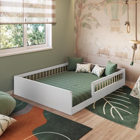 Cama Montessoriana Infantil Casal Affetto AFT016BCBC 188x138cm Branco - Completa Móveis