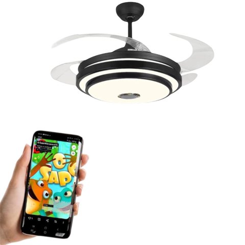 Ventilador de Teto Pá Retrátil com Controle e Som Bluetooth