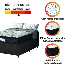 Cama Box Baú Colchão Casal Probel Molas Ensacadas Granville Pillow Top 138x188x69cm Marrom / - 6