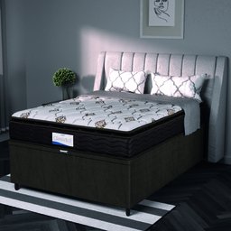 Cama Box Baú Colchão Casal Probel Molas Ensacadas Granville Pillow Top 138x188x69cm Marrom / - 1