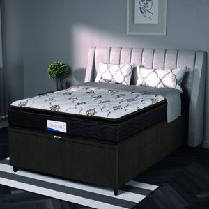 Cama Box Baú Colchão Casal Probel Molas Ensacadas Granville Pillow Top 138x188x69cm Marrom /