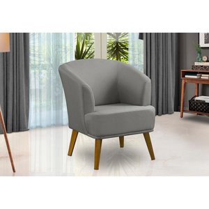 Poltrona Para Sala Decorativa Thais Linho Cinza Adonai Estofados
