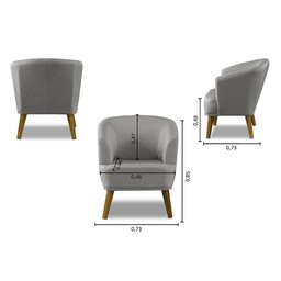 Poltrona Para Sala Decorativa Thais Linho Cinza Adonai Estofados - 2