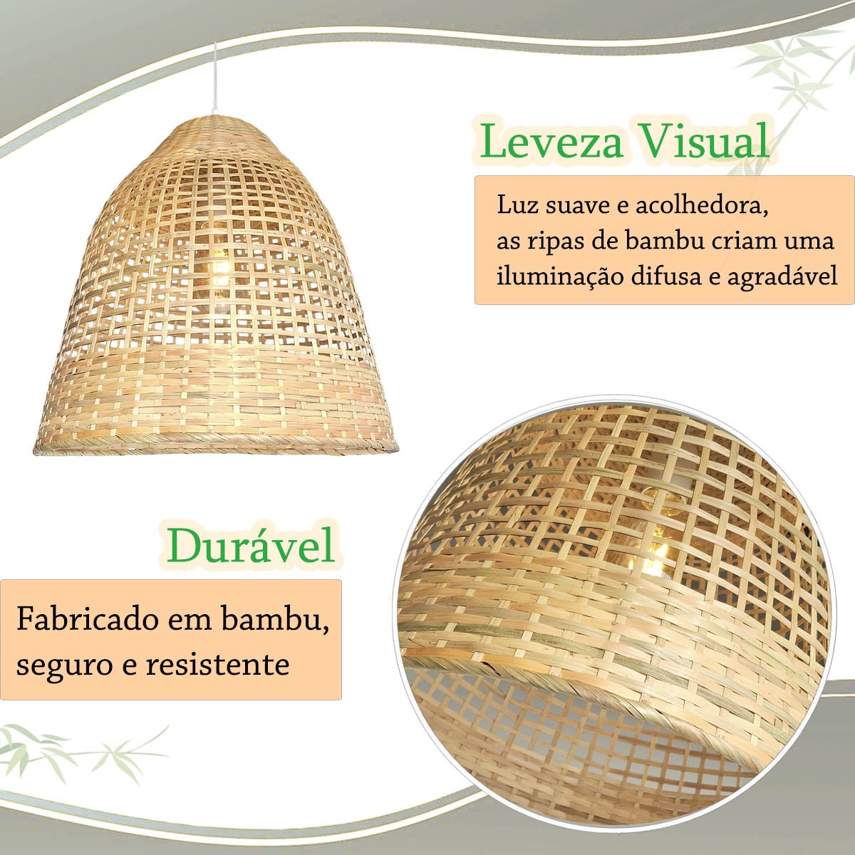 Pendente de Fibra Natural em Bambu Artesanal Bamboo Nat18 - 4