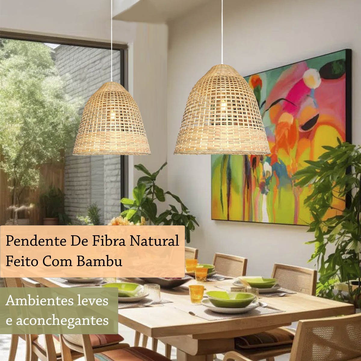 Pendente de Fibra Natural em Bambu Artesanal Bamboo Nat18 - 3