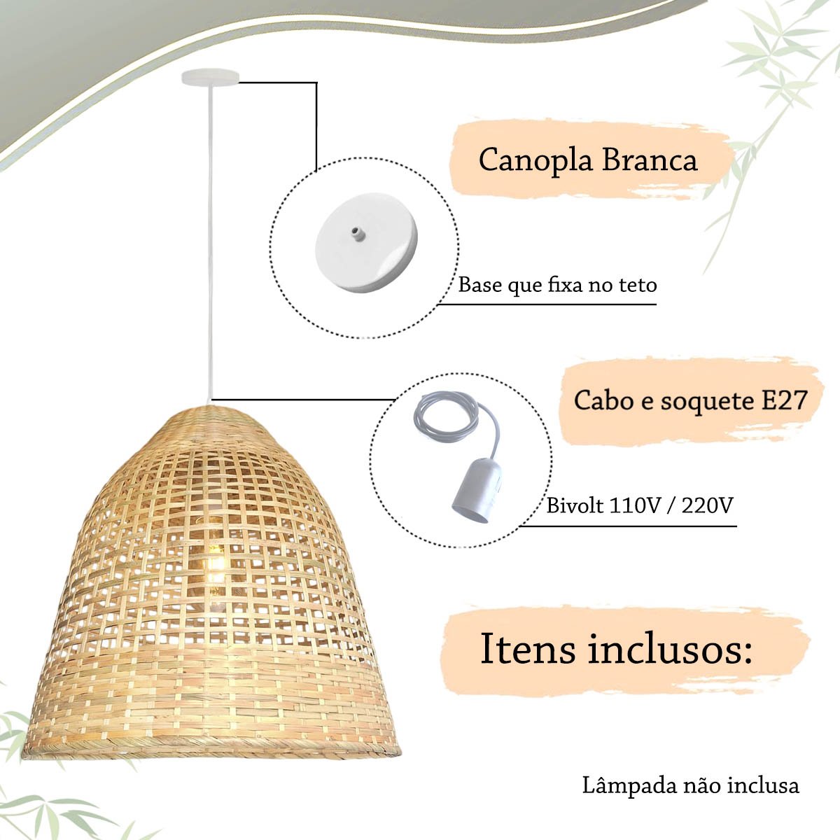 Pendente de Fibra Natural em Bambu Artesanal Bamboo Nat18 - 8