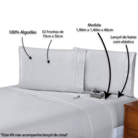 Lençol Casal 400 Fios 3 Peças - Cinza