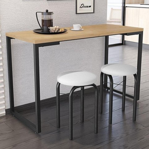 Conjunto Mesa De Cozinha 120cm 2 Banquetas Nature
