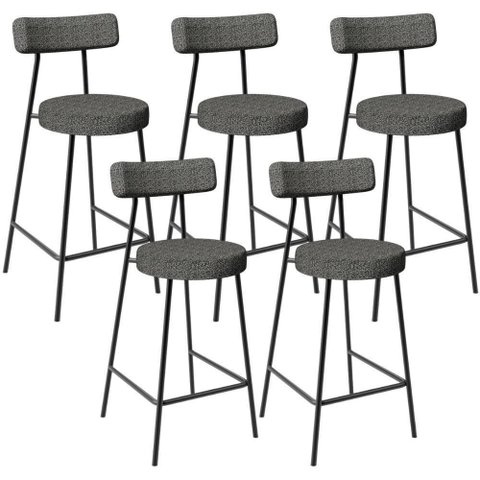 Kit 05 Banquetas Baixa para Cozinha Sala de Jantar Bar Bancada Milão L02 Linho Mescla Chumbo - 