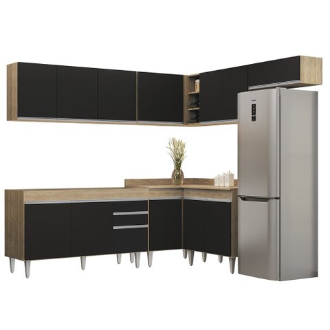 Armário de Cozinha Modulado de Canto 7 Peças Cp22 Balcão sem Tampo Castanho/preto - Lumil Lumil Móve