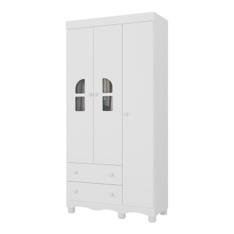 Guarda-roupa Infantil 92cm com Vidro 3 Portas e 2 Gavetas Aurora Multimóveis Mp4497 Branco