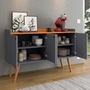 Ver imagem 2 de Aparador Buffet Dallas Pés Palito Retrô 4 Portas Decoração Sala Cantinho Café - Cinza/cinamomo