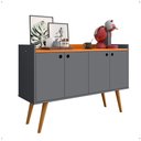 Ver imagem 1 de Aparador Buffet Dallas Pés Palito Retrô 4 Portas Decoração Sala Cantinho Café - Cinza/cinamomo