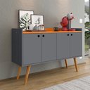 Ver imagem 3 de Aparador Buffet Dallas Pés Palito Retrô 4 Portas Decoração Sala Cantinho Café - Cinza/cinamomo