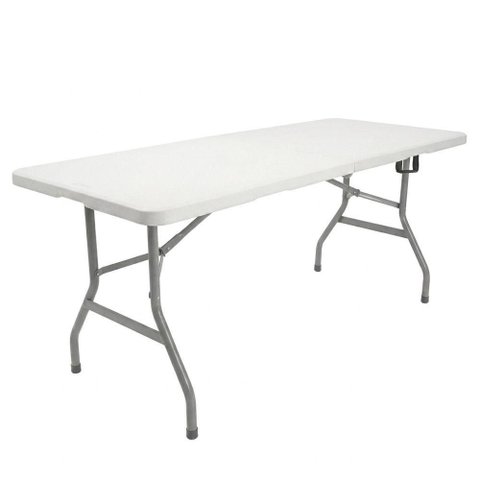 Mesa Dobrável Portátil Miami Retangular Tampo em Hdpe Estrutura em Metal Branco Sallar Home 180cm