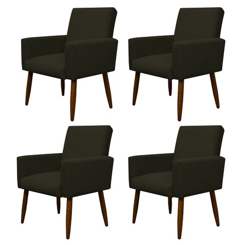 Kit 4 Poltronas Decorativa Sala e Quarto Nina Suede Herrero:marrom