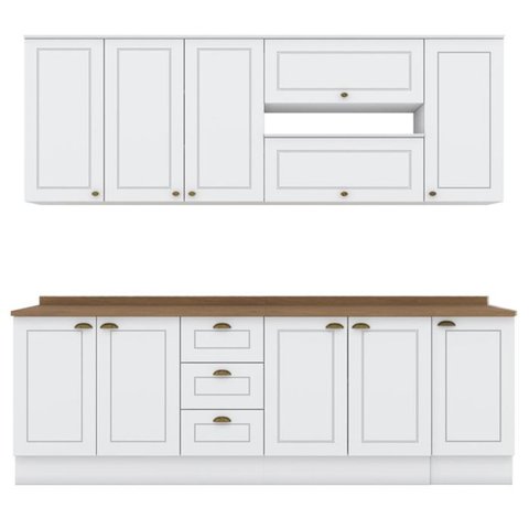 Cozinha Modulada 10 Pecas 240cm Ce792 Americana Branco Nature Henn