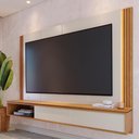 Ver imagem 1 de Painel para TV 75 pol Bancada Suspensa LED Horebe C04 Off White Matte Freijó - Lyam Decor