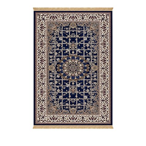 Tapete Persa Royal Azul Marinho 200x300cm Fio Acetinado - Decoração para Quarto e Sala