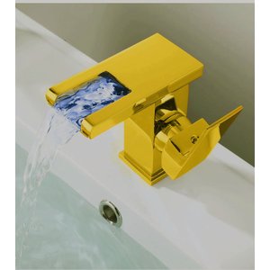 Torneira Pia Banheiro Cuba Misturador Monocomando Cascata Luxo Led Dourado 9901j Luuk Young
